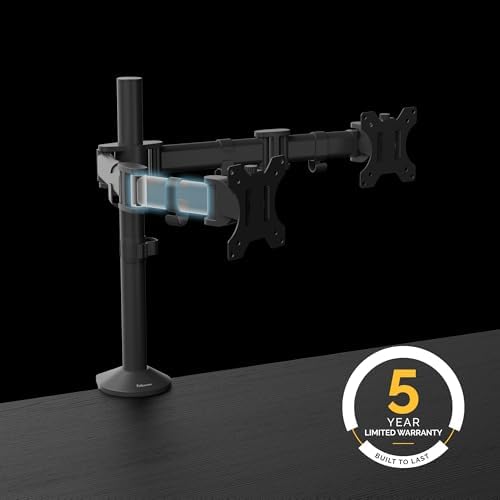 Fellowes Reflex Series Adjustable Monitor Arm for Desk, Supports 27-Inch Monitors, Ergonomic Dual Monitor Stand with VESA Mount, Easy Setup with Grommet or Clamp, 8502601-Black