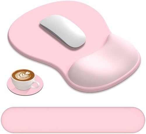 AKIT Ergonomic Mouse Pad and Keyboard Wrist Rest Set,Memory Foam,Pink