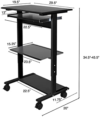 Stand Up Desk Store Mobile Rolling Adjustable Height Standing Workstation with Printer Shelf and Slideout Keyboard Tray (Black Frame/Black Top, 30" Wide)