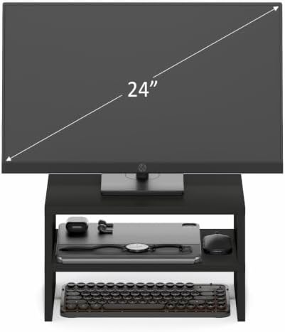 Furinno CLASSIC Monitor Stand Riser Set of 2, 15.7" Wide Dual Monitor Riser, Stackable Separable Laptop Stand for Desk, Desktop Organizers and Accessories, for Office Supplier, Espresso