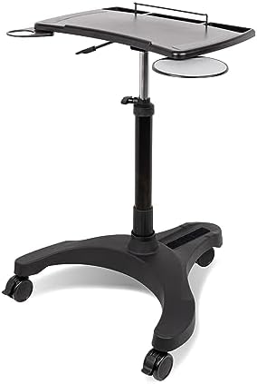 EHO Mobile Laptop Standing Desk Carts on Wheels with Stationery Storage, Pneumatic, Height Adjustable Rolling Stand, Sit to Stand Computer Cart, Workstation for Home, Office, Medical and School
