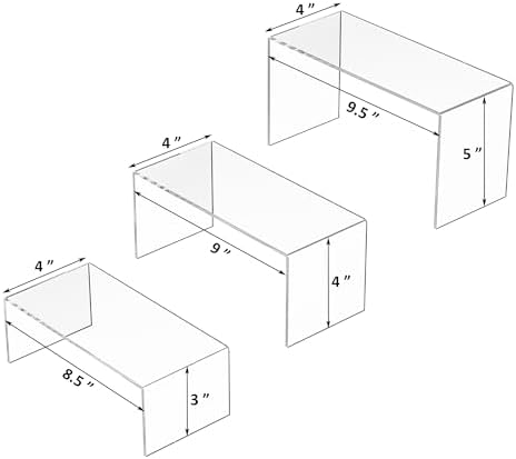 Sezanrpt 8.5x9x9.5 Inch Acrylic Risers Display Stands 3pcs, Rectangular Display Risers 3 Steps, Clear Acrylic Stand for Brand Store, Retails