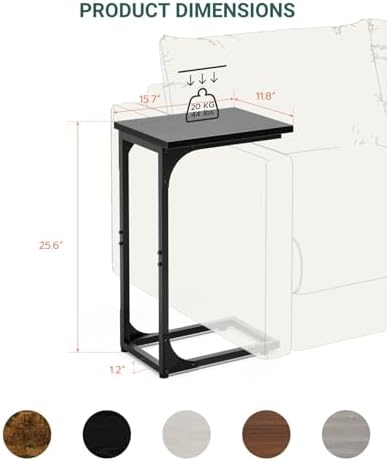 C-Shaped Side Table for Couch - Small Coffee Stand Sofa Tray Desk with Metal Frame and Waterproof Scratch Resistant, Modern End Accent for Living Room, Bedroom, Small Spaces, Black