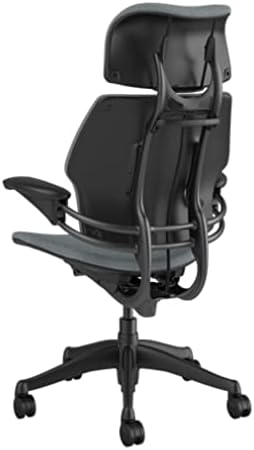Humanscale Freedom Office Chair with Headrest - Ergonomic Work Chair with Standard Height Adjustable Duron Arms - Wheels for Carpet - Graphite Frame with Medium Gray Corde 4 Fabric