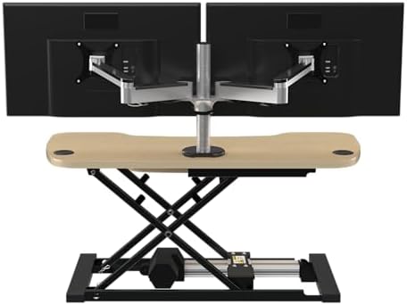 VERSADESK PowerPro Elite 36” x 24" – App Controlled Electric Standing Desk Converter w/USB Charging Port. Raises up to 20”. Fully Assembled – Includes LED Lights. Supports 80 lbs. – Maple