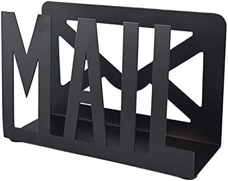 Desktop Letter Holder, Two-Sided Designs Black Metal Desktop Cutout Mail Letter Holder, Letter Sorter Envelope Holder for Home Office School, Bill Filling Paper Document