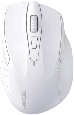 TECKNET Wireless Mouse, BT 5.0/2.4G, Silent 4800 DPI 6 Buttons, White