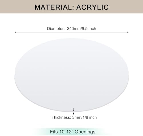 Lampshade Diffuser, 9.5" Diameter Round Diffuser Lamp Shade for Drum Style Lampshades Pendants Softening Light, DIY Light Fits 10-12" Openings, Frosted White Acrylic
