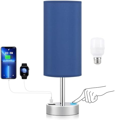 Blue Touch Table Lamp for Bedroom - Bedside Desk Lamp for College Dorm