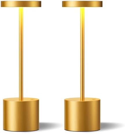 Cordless Rechargeable Table Lamp, 4000mAh Battery Operated, Gold, 2 Pack