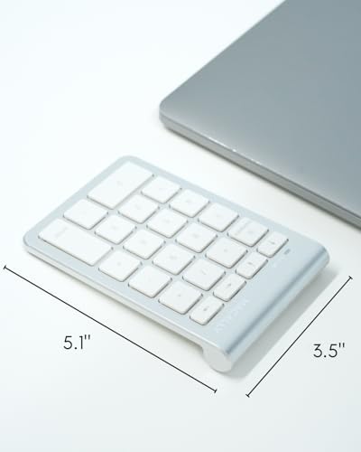 Macally Bluetooth Number Pad for Laptop - Wireless Numeric Keypad - 22 Key Numeric Keypad for Data Entry, Numpad Compatible with Mac, iMac, MacBook, iPad, iPhone, iOS, Laptop, PC, Android - Silver