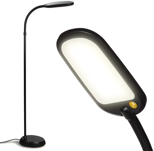 Brightech Litespan Slim LED Floor Reading Lamp - Tall with Adjustable Gooseneck, Dimmable for Living Rooms, Offices & Bedrooms - Black