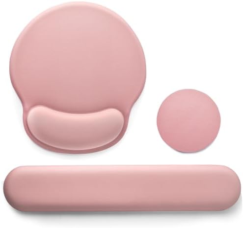 Keyboard Wrist Rest Mouse Pad with Wrist Support, Gaming Mousepad with Non-Slip Base, Ergonomic Mouse Wrist Arm Cushion Support for Home Office Laptop Computer, Easy Typing for Pain Relief, Pink