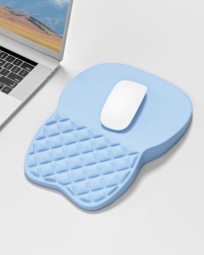 Auhoahsil Ergonomic Mouse Pad with Wrist Rest, Comfortable Slope Computer Mouse Mat with Wrist Support, Memory Foam Filling, Non-Slip Silicone Base, Pain Relief for Gaming Work, 8" x 12", Light Blue