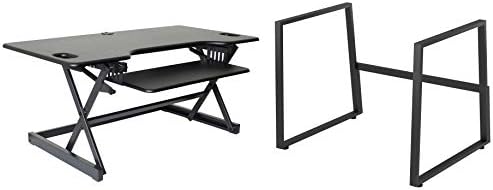 Rocelco 46" Large Height Adjustable Standing Desk BUNDLE - Quick Sit Stand Up Dual Monitor Riser - Tall Gas Spring Assist Computer Workstation - Retractable Keyboard Tray - Black (R DADRB-46-FS2)