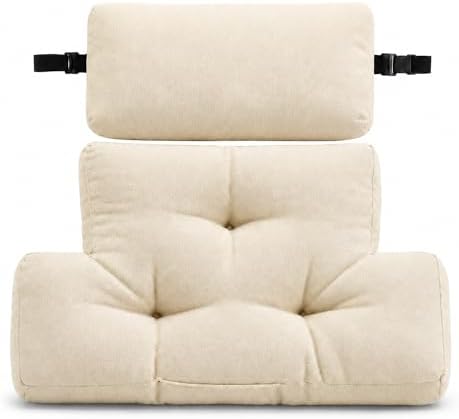 2 Piece Neck Pillow and Lumbar Support Back Cushion Set for Recliner, Beige