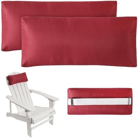 Headrest Pillow for Patio Chaise Lounge Chair, Outdoor Chaise Pillows with Adjustable Elastic Stripe Head Resting Pillows for Recliner Office Chair, Dark Red 2 Pack