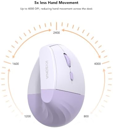 KYSONA EM18 Wireless Ergonomic Vertical Mouse, Ergo Design, Bluetooth Cordless Mouse for Medium/Large Hands, Silent Click, 5-Level Adjustable DPI, Carpal Tunnel Mice for Computer/PC/Mac/Laptop, Purple
