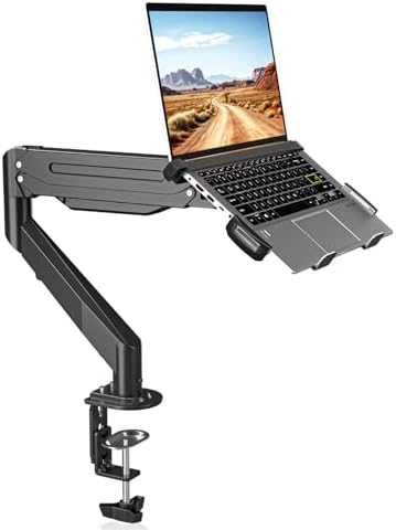 Suptek Laptop Desk Mount,Fully Adjustable Monitor and Laptop Mount Stand for 13-18 Inch Notebook and 17-35 inch Monitor Screen,Holds 24.25lbs with Vented Tray