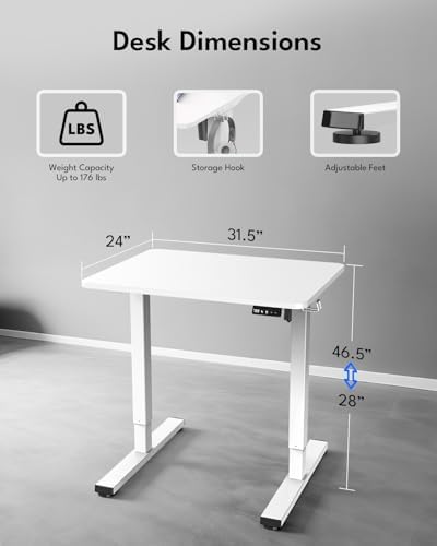 Small Electric Standing Desk, Gaming Desk, 31.5x24 Inch, White
