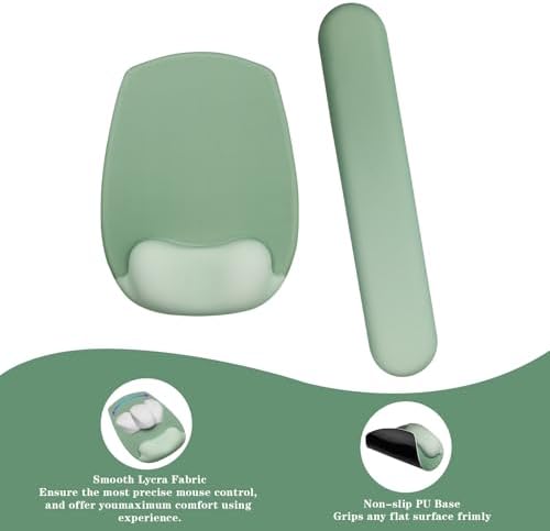 Wrist Rest for Keyboard and Mouse, Ergonomic Gel Computer Keyboard Wrist Rest with Memory Foam, Keyboard Wrist Support Pad for Long Hours of Work, Gaming, Studying-Relieve Wrist Pain (GD-Green)