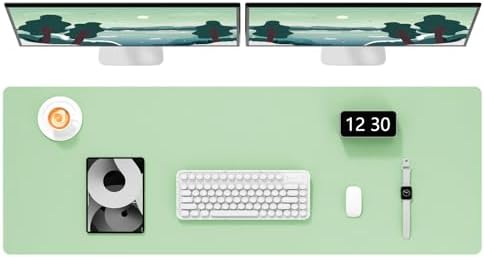 Hsurbtra Desk Pad, 48" x 17" PU Leather Desk Mat, XXXL Extended Mouse Pad, Waterproof Desktop Blotter Protector, Non-Slip Ultra Thin Large Laptop Keyboard Writing Mat for Office Home, Lake Green