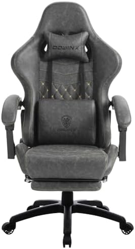 Dowinx Gaming Chair Big and Tall, Ergonomic Game Chair for Adults with Footrest and Massage Lumbar Support, High Back Computer Gamer Chair PU Leather, 350Lbs, for Office, Home, Grey