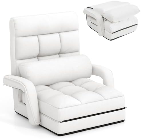 GIANTEX Folding Floor Chair with 6-Position Adjustable Backrest (White)