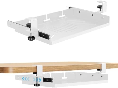 BYMECOST Sliding No Drill Under Desk Laptop Mount, Metal Storage Shelf