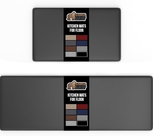 GORILLA GRIP Cushioned Kitchen Mats for Floor, 2 PK, 17x48+17x24, Charcoal