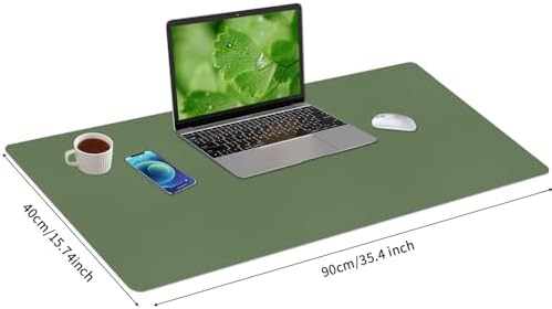 Bloss Olive Green Desk Mat 35.4" x 15.7", Desk Matt for Desktop, Large Leather Desk Pad, Waterproof Desk Pad Mat, Office Supplies for Women