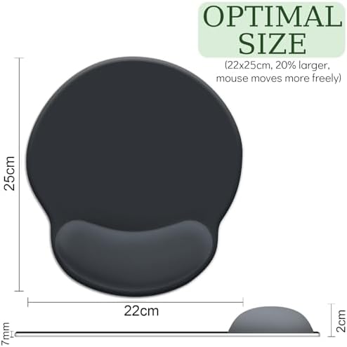 LIMKRIAN Ergonomic Mouse Pad with Gel Wrist Rest, 9.8 x 8.6 in, Black
