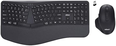 Adesso WKB-7500CB Wireless Ergonomic Keyboard and Mouse Combo, Black