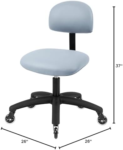 FSS Series Square seat (20"-28") seat Height Chair. Vinyl-for Office, Garage, Desk, Shop, Computer, Doctor, Medical, Easy to Clean! NO Footring (Gray, Medium, Rubber Roller Casters)
