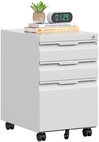 3 Drawer Mobile File Cabinet with Lock, Rolling File Cabinet with Wheels