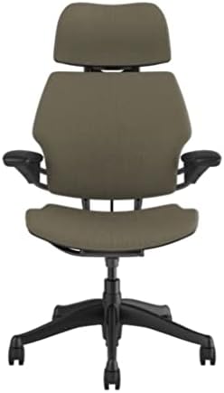 Humanscale Freedom Office Chair with Headrest - Ergonomic Work Chair with Standard Height Adjustable Duron Arms - Wheels for Carpet - Graphite Frame with Driftwood Corde 4 Fabric