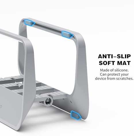 AFOOYO Vertical Laptop Stand with Gravity Locking – ABS Adjustable Laptop Holder Desktop Stand Compatible with MacBook, Surface, iPad, mini PC and More (Gray)