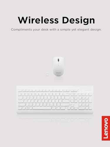 Lenovo 510 Wireless Combo with 2.4 GHz USB Receiver, Slim Full Size Keyboard, Full Number Pad, 1200 DPI Optical Mouse, Left or Right Hand, GX30W75336, White