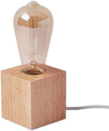 Vintage Table Lamp,Small Bedside Lamp with Square Wooden Base Desk Lamp, E26 60W Night Light Perfect for Bedroom Living Room Home Art Display Cafe Bar Studio Antique Decor(Without Bulb)