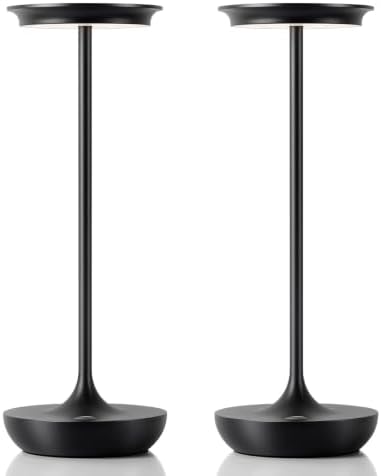 LED Rechargeable Cordless Table Lamp Battery Operated Light Set of 2 Black
