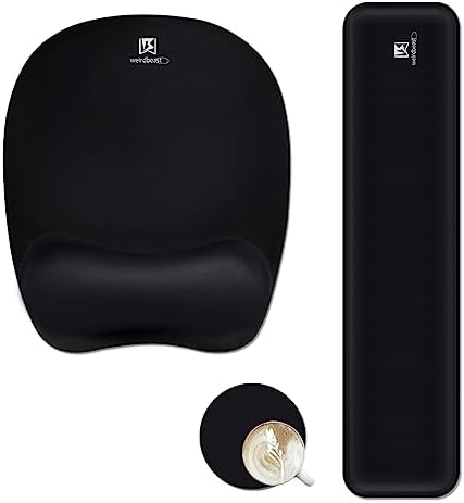 Ergonomic Keyboard Wrist Rest Pad and Mouse Pad Hand Support for Laptop Computer Wrist Rest Support Cushion Memory Foam Set for Office Gaming Easy Typing - Black