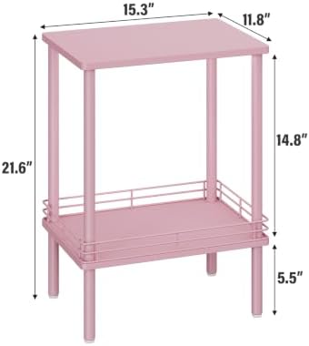 DGSANDGO Modern Small Side Table with Storage, 2-Tier Pink End Table