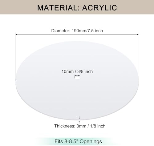 Round Lampshade Diffuser, 7.5" Diameter with 3/8" Center Hole Diffuser Lamp Shade for Drum Style Lampshades Pendants Softening Light, Frosted White Acrylic, Fits 8-8.5" Openings