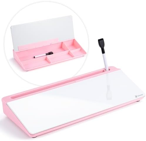 Varhomax Glass Desk Whiteboard with Storage, Desktop Organizer