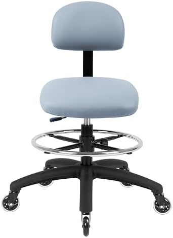 FSS Series Square seat (20"-28") seat Height Chair. Vinyl-for Office, Garage, Desk, Shop, Computer, Doctor, Medical, Easy to Clean! 18" Footring (Gray, Mid Stool, Rubber Roller Casters)
