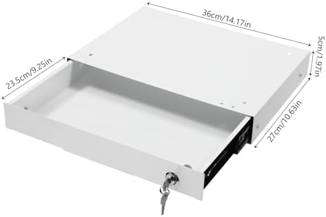 14'' Under Desk Mounted Sliding Pull-out Drawer, Drawer Storage Organizer Pull-out Drawer with Lock Space-Saving, for Office Desk, Pull Handle, Storage Organizer for Sit Stand Workstation, White