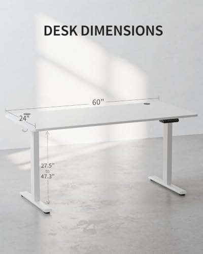 CubiCubi 60 x 24 Large One-Piece Electric Adjustable Standing Desk, White