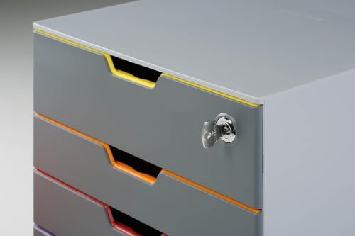 Durable Varicolor Drawer Organizer, 4 Lockable Color Coded Drawers, Gray