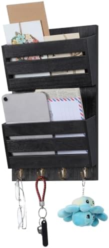 MOOACE Mail Organizer Wall Mount, Wood Mail and Key Holder with Hooks
