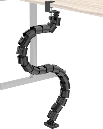 Clamp-On Cable Management Spine, No-Drill Vertebrae Wire Hider for Glass & Wood Standing Desks, Tool-Free Adjustable Desk-to-Floor Cord Organizer Snake with Non-Scratch Silicone Padding
